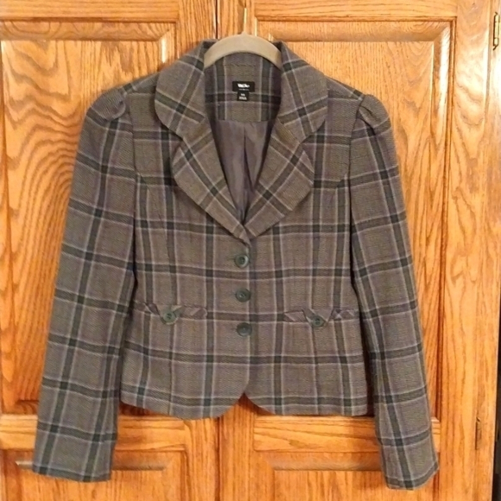 Mossimo Vintage Women's Size XS Gray Purple Plaid 3-Button Blazer‎ Jacket Lined